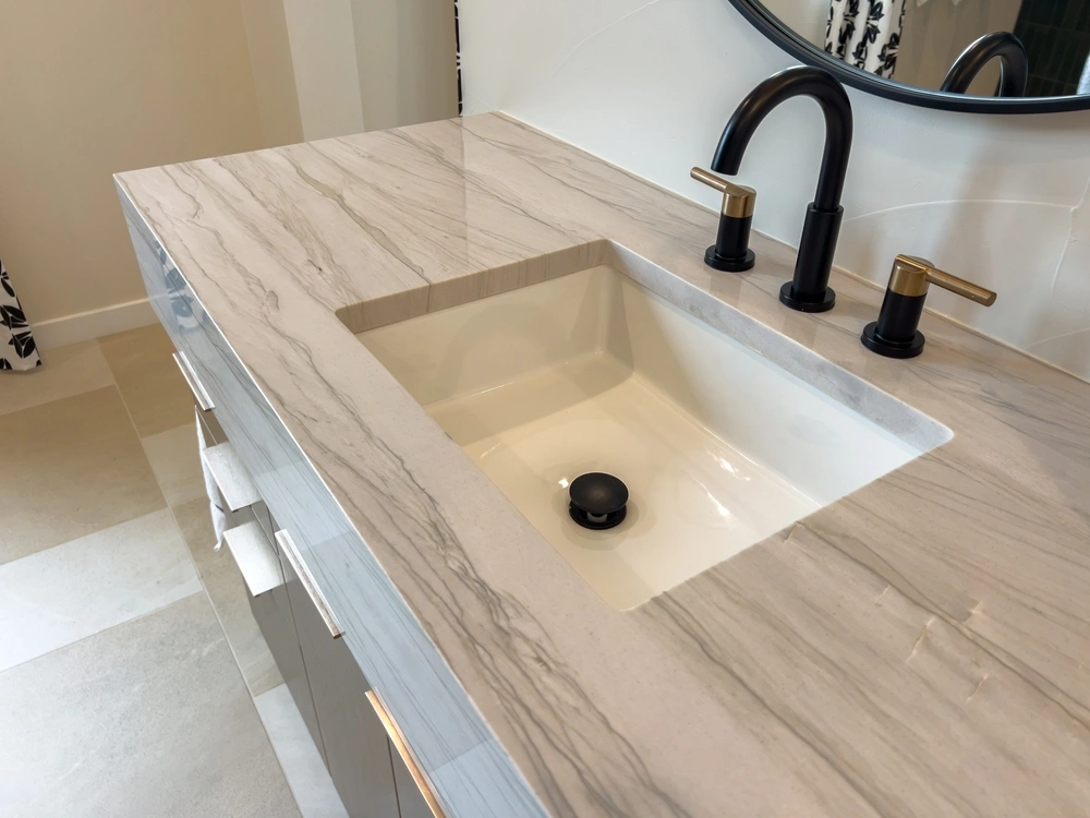 Polished marble bathroom sink