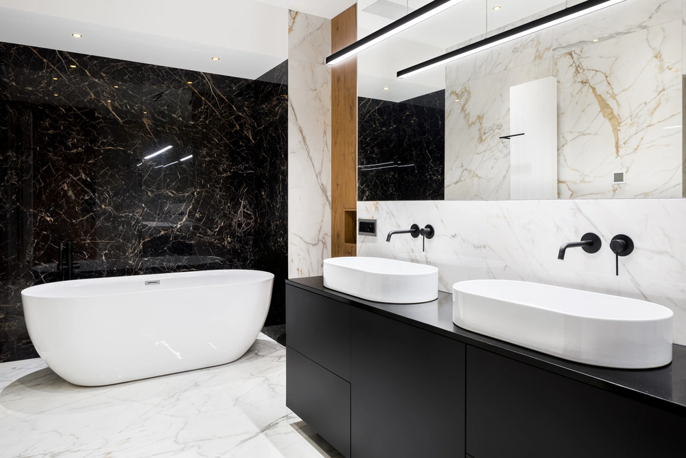 White and black marble bathroom