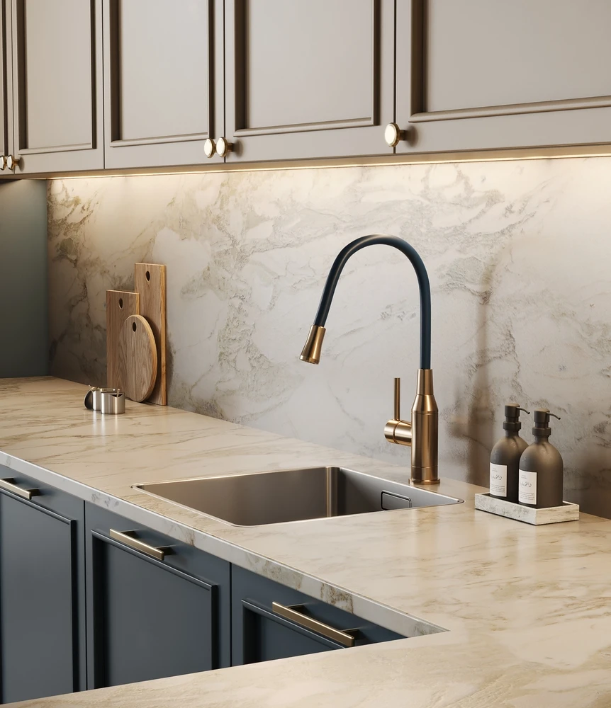 Modern marble kitchen bench